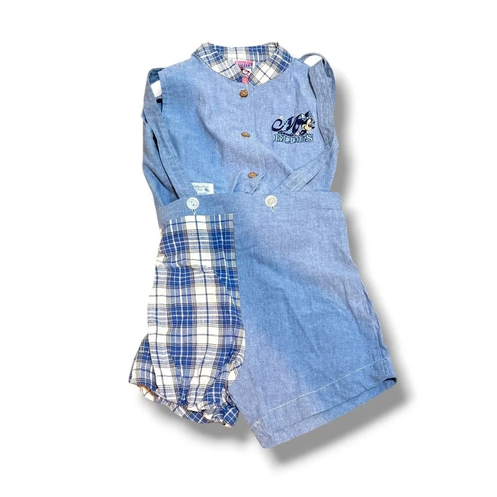 Vintage 90s Disney Minnie Mouse Romper Girls 4T Chambray Plaid Mickey's Stuff